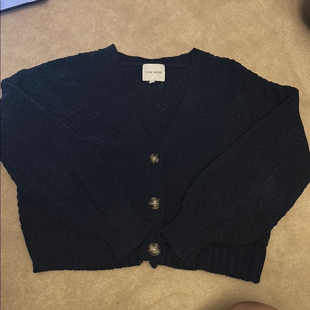 Pink Rose Black Cardigan Sweater